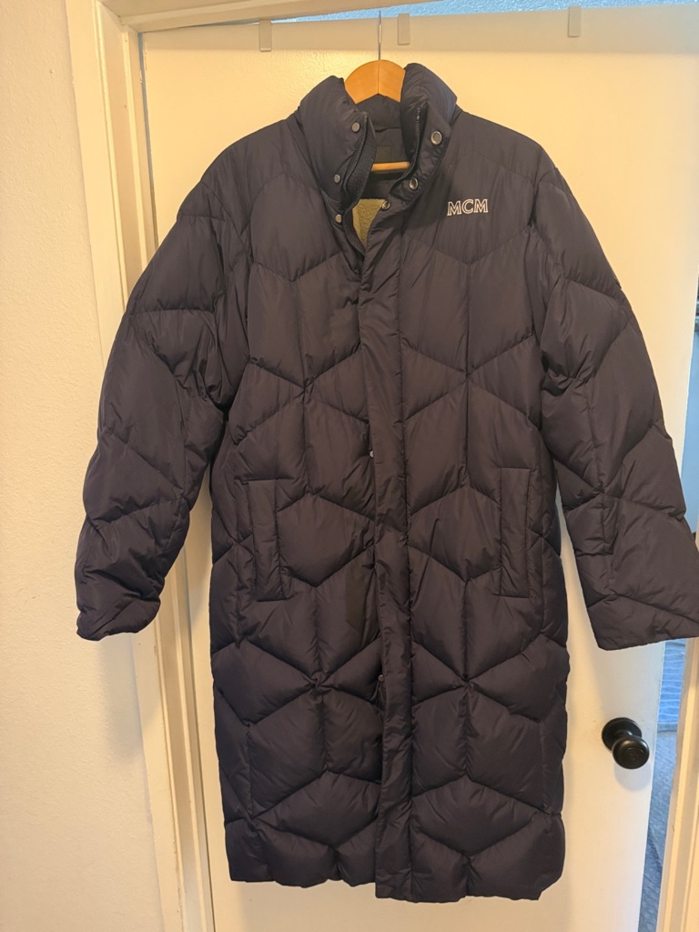 MCM Dark Navy Quilted Long Puffer Coat